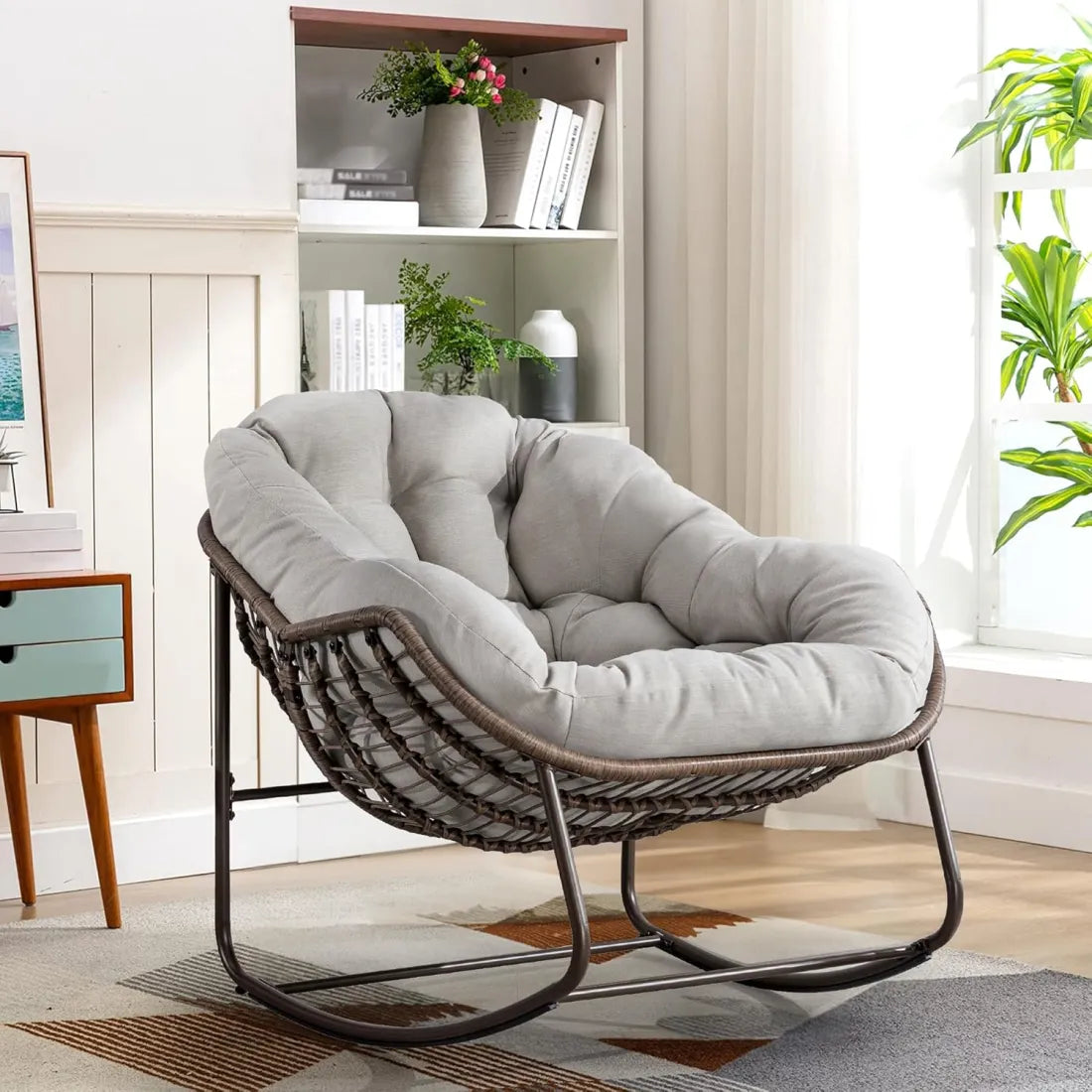Cozy Rocking Egg Chair – Extra Wide Deep Seat for Napping & Lounging
