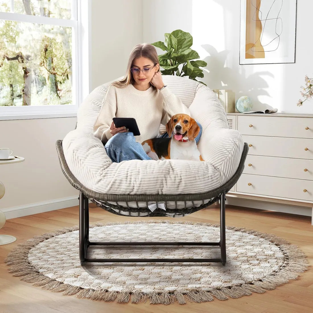 Cozy Rocking Egg Chair – Extra Wide Deep Seat for Napping & Lounging