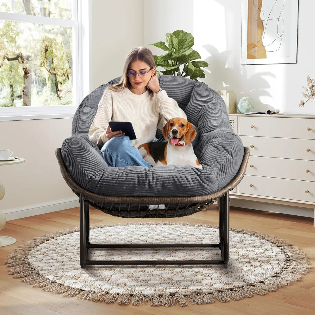 Cozy Rocking Egg Chair – Extra Wide Deep Seat for Napping & Lounging