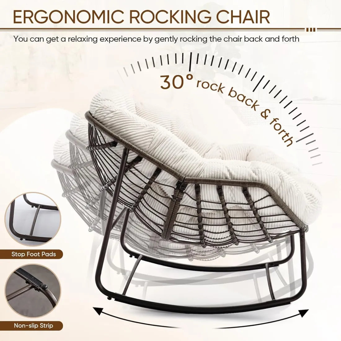 Cozy Rocking Egg Chair – Extra Wide Deep Seat for Napping & Lounging