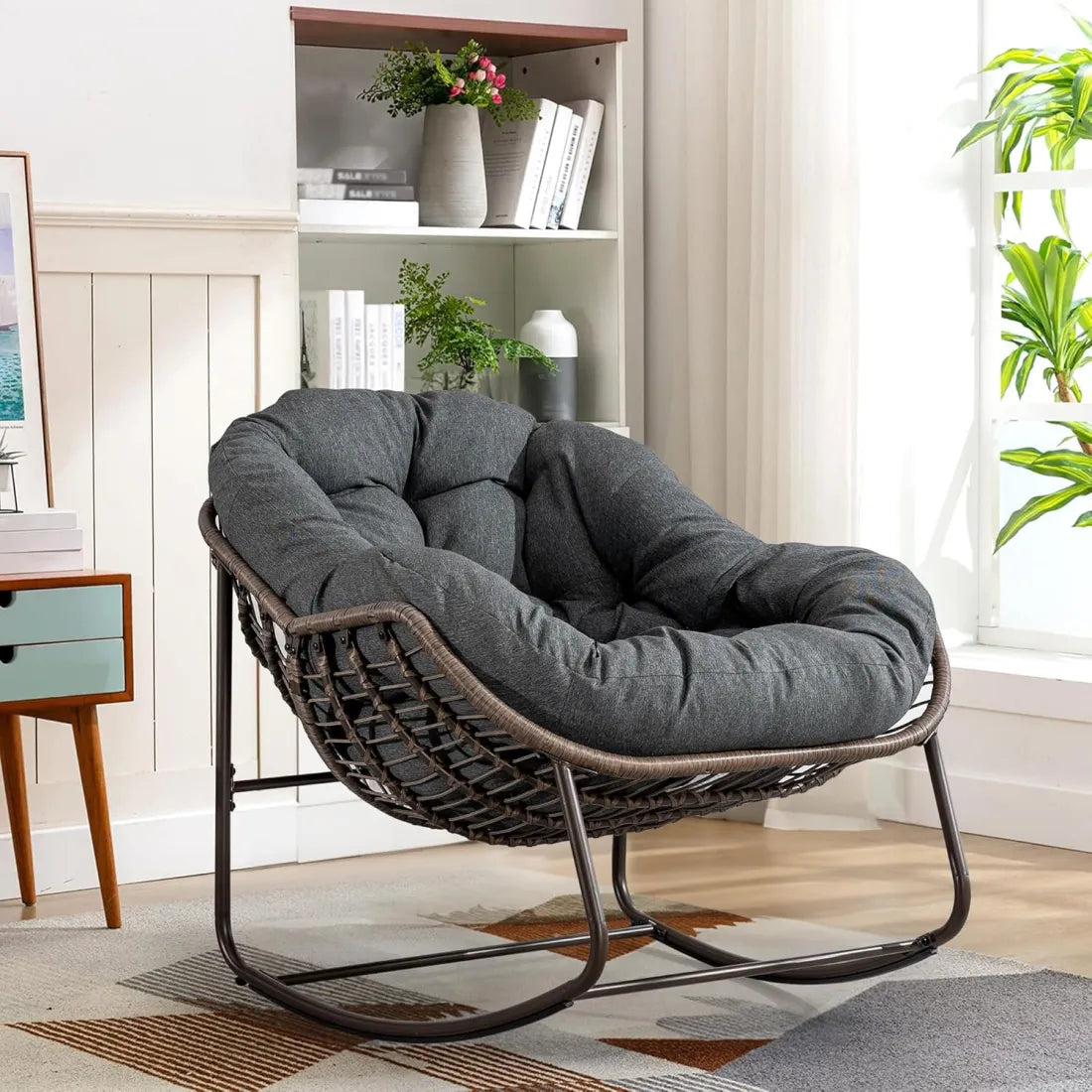 Cozy Rocking Egg Chair – Extra Wide Deep Seat for Napping & Lounging
