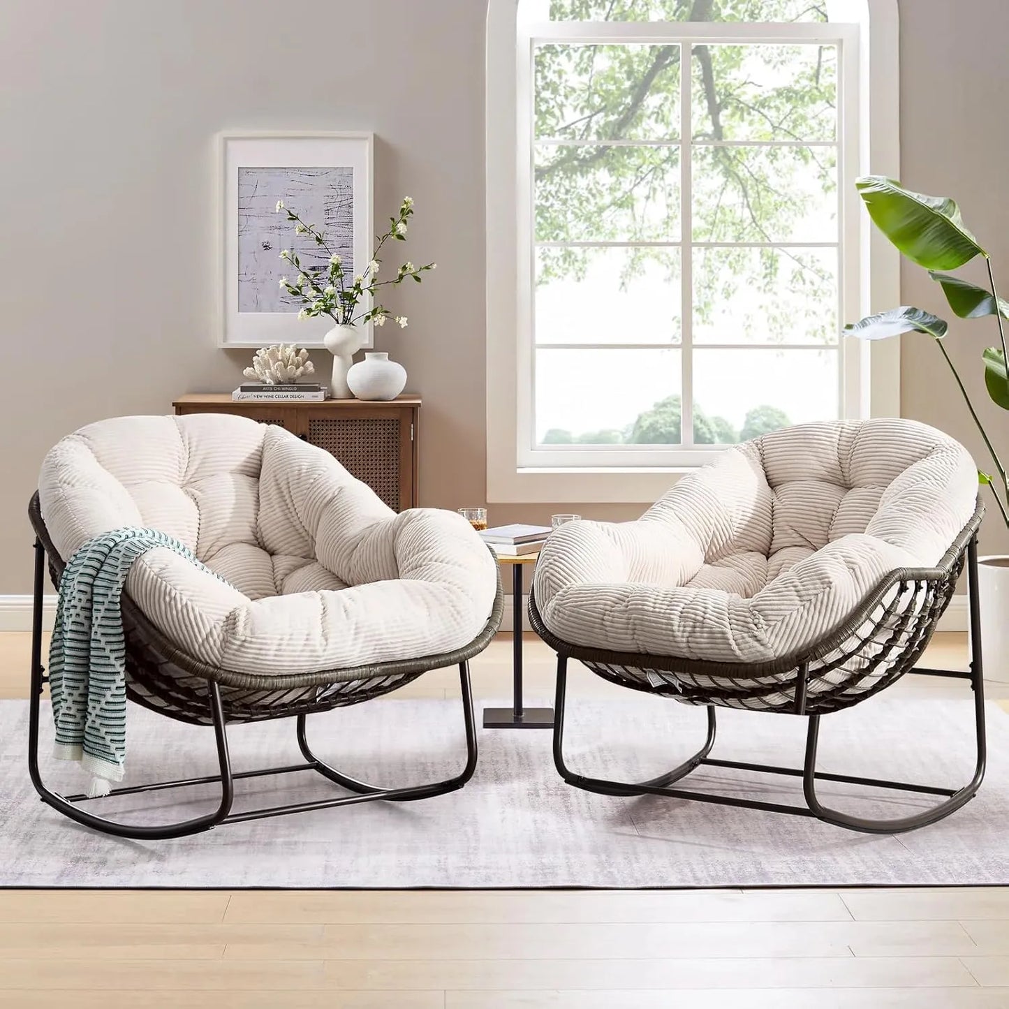 Cozy Rocking Egg Chair – Extra Wide Deep Seat for Napping & Lounging