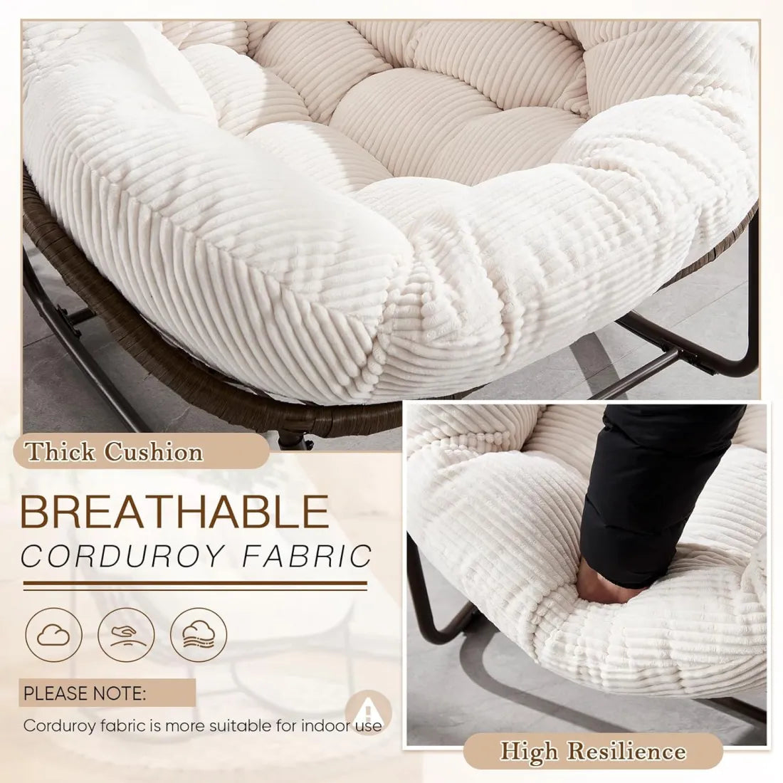 Cozy Rocking Egg Chair – Extra Wide Deep Seat for Napping & Lounging