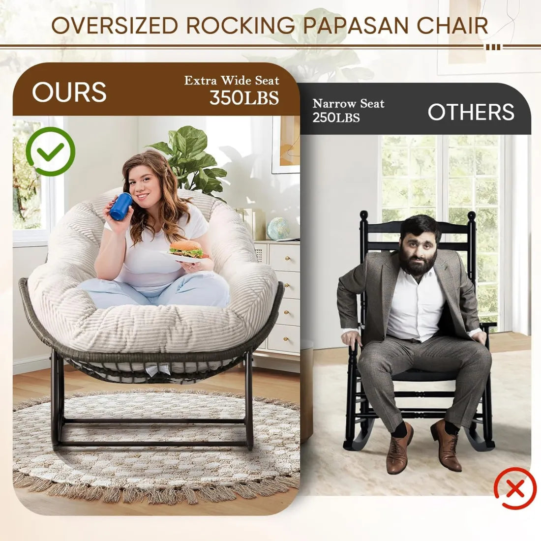 Cozy Rocking Egg Chair – Extra Wide Deep Seat for Napping & Lounging